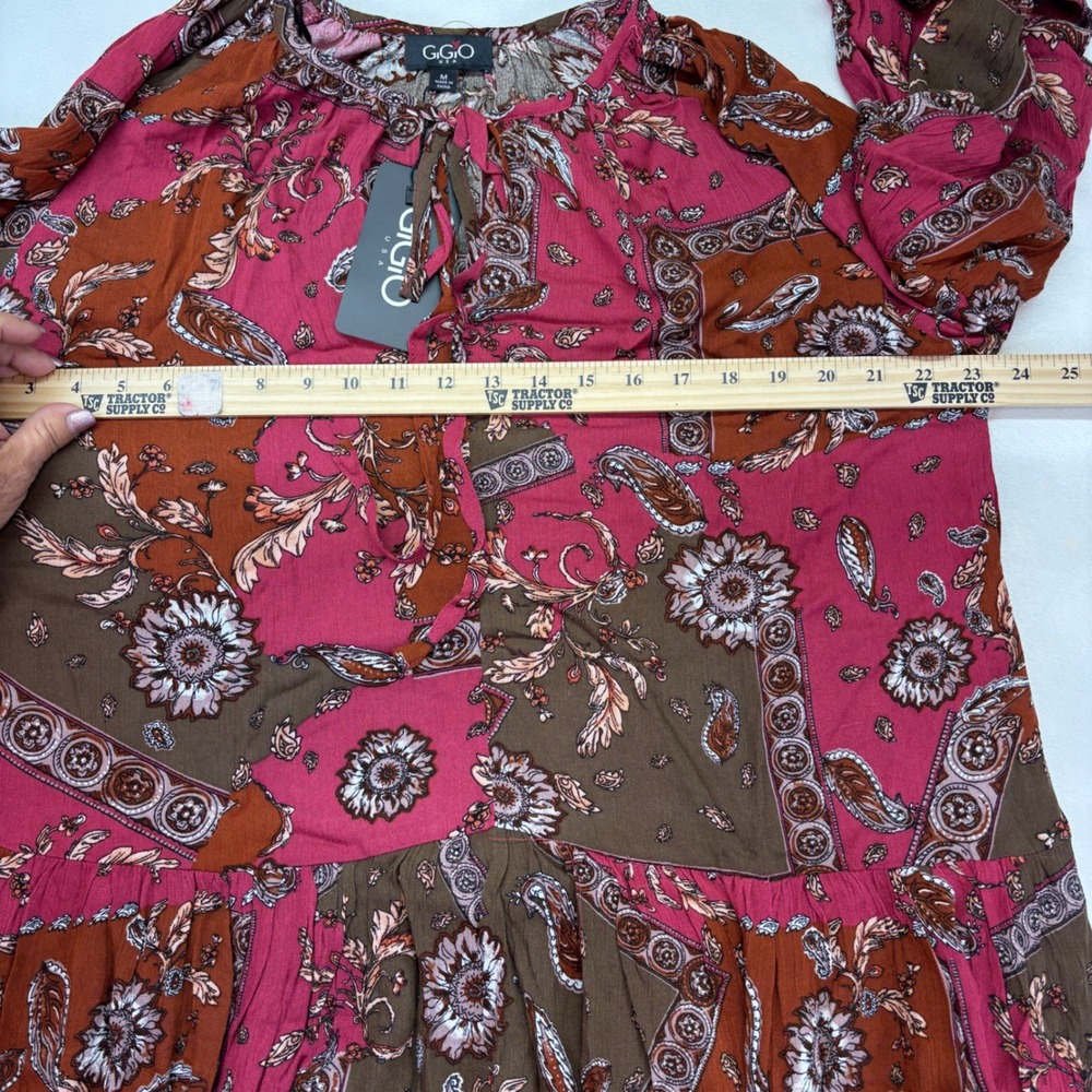 GiGIO Boho Paisley Maxi Dress Women V Neck Long Sleeve Fall Style New Medium - Picture 9 of 9